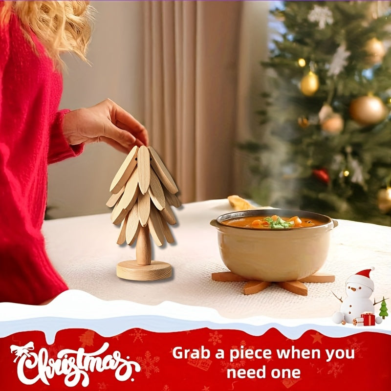 Set van 4 bamboe houten boomvormige trivets voor hete gerechten - Decoratieve keuken- en eetkamer tafeldecoratie, perfect voor potten, pannen en hete casserolen, hittebestendig, duurzaam en stijlvol ontwerp, keukenaccessoires