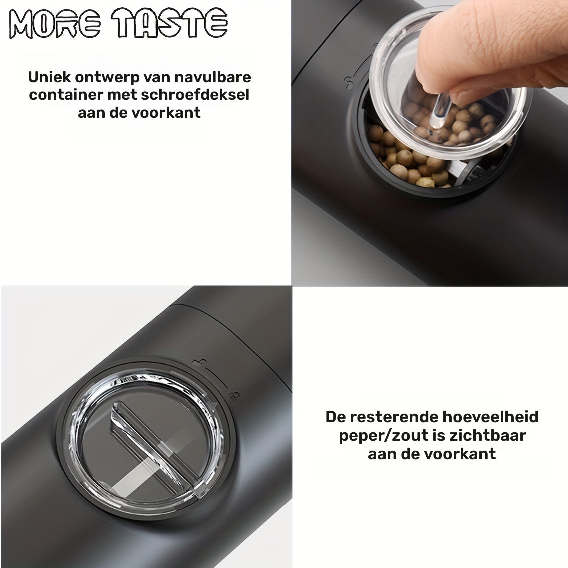 Elektrische Zout- En Pepermolen Set, Automatische Zout- En Pepermolen Navulbaar Met Basis, 2 Verstelbare Grofheid Molens, Eén Handbediening, LED-licht