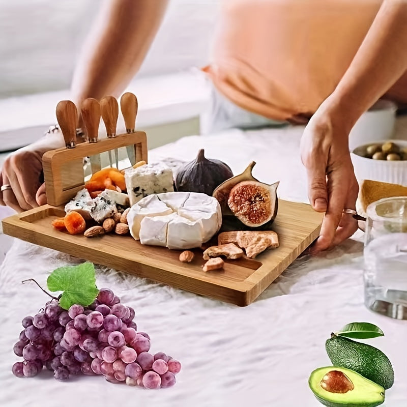 1 set, Kaasplank, Bamboe Kaasplank, Creatieve Kaasplank, Serviesset, Kaasschaal, Houten Snijplank, Snijplank, Kaassnijplank, Bamboe Houten Bord, Keukenspullen