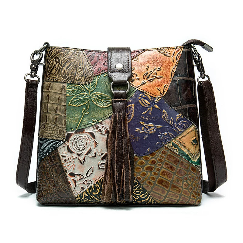 Patchwork leren schoudertas – uniek, stijlvol & duurzaam
