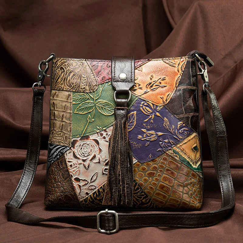 Patchwork leren schoudertas – uniek, stijlvol & duurzaam