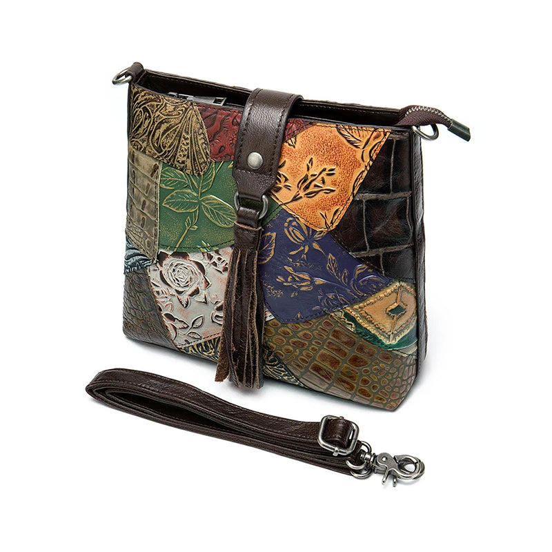 Patchwork leren schoudertas – uniek, stijlvol & duurzaam