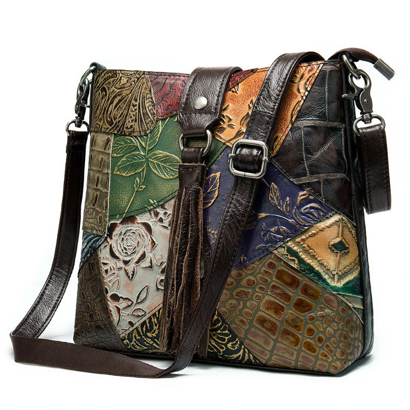 Patchwork leren schoudertas – uniek, stijlvol & duurzaam
