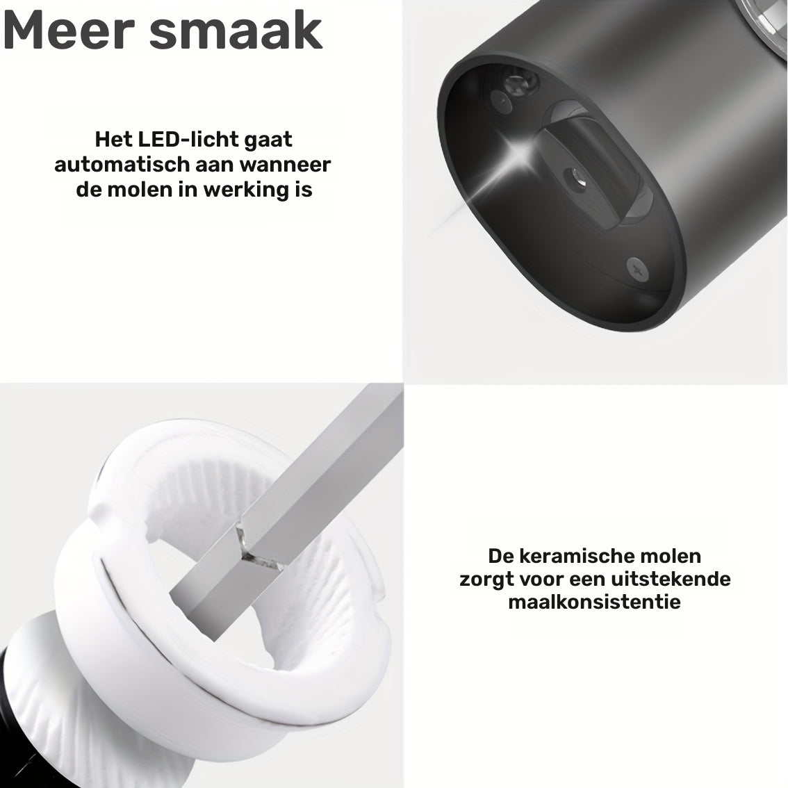 Elektrische Zout- En Pepermolen Set, Automatische Zout- En Pepermolen Navulbaar Met Basis, 2 Verstelbare Grofheid Molens, Eén Handbediening, LED-licht