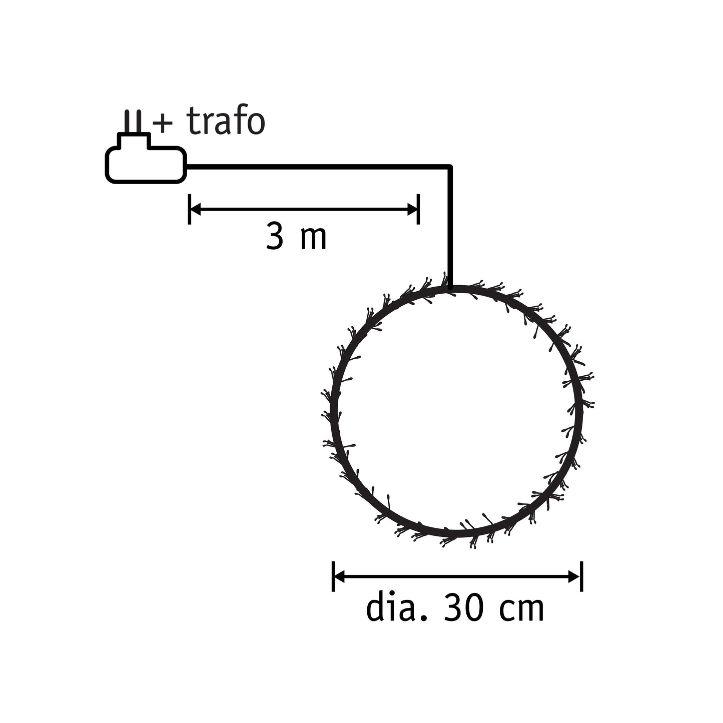 Wreath Black Warm White 108Led Ip44 - D30Cm
