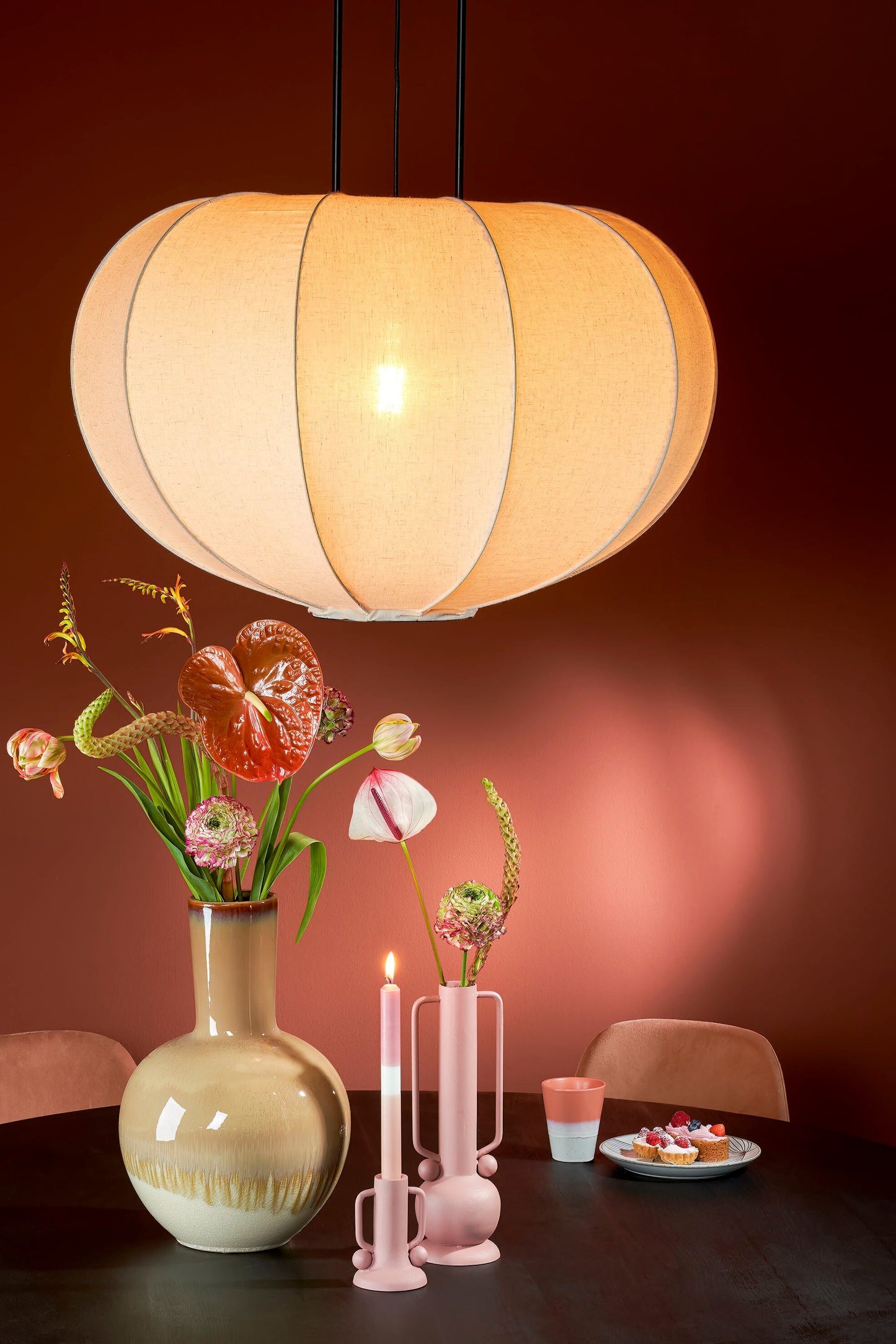 Pego Hanging Lamp Off White Frame Black 60W-E27 - H54,5Xd50Cm