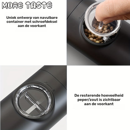 Elektrische Zout- En Pepermolen Set, Automatische Zout- En Pepermolen Navulbaar Met Basis, 2 Verstelbare Grofheid Molens, Eén Handbediening, LED-licht
