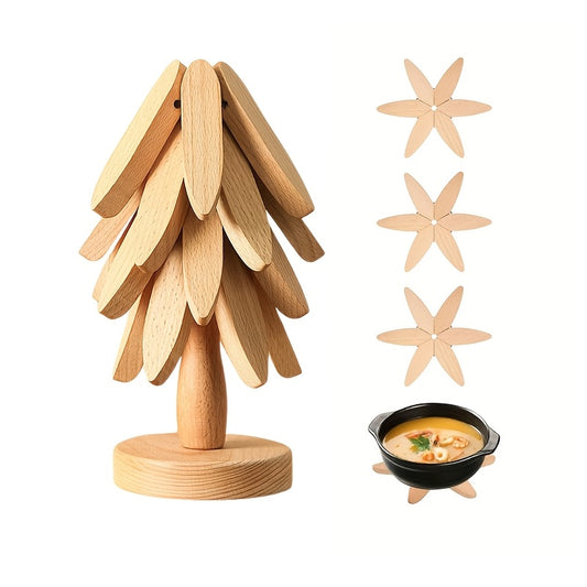 Set van 4 bamboe houten boomvormige trivets voor hete gerechten - Decoratieve keuken- en eetkamer tafeldecoratie, perfect voor potten, pannen en hete casserolen, hittebestendig, duurzaam en stijlvol ontwerp, keukenaccessoires