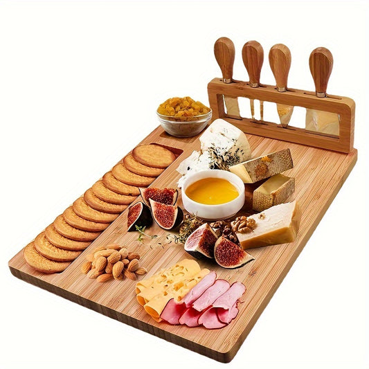 1 set, Kaasplank, Bamboe Kaasplank, Creatieve Kaasplank, Serviesset, Kaasschaal, Houten Snijplank, Snijplank, Kaassnijplank, Bamboe Houten Bord, Keukenspullen