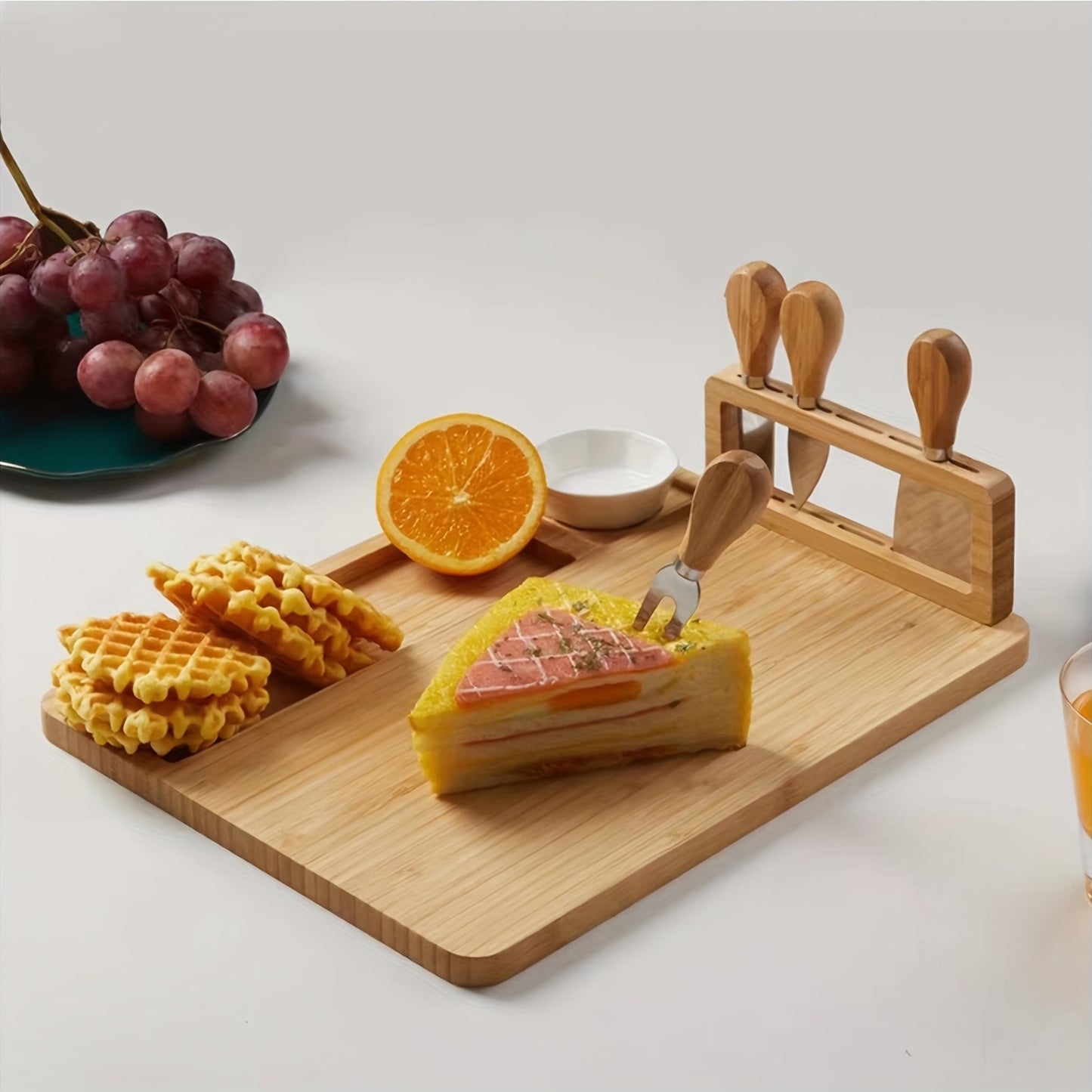 1 set, Kaasplank, Bamboe Kaasplank, Creatieve Kaasplank, Serviesset, Kaasschaal, Houten Snijplank, Snijplank, Kaassnijplank, Bamboe Houten Bord, Keukenspullen