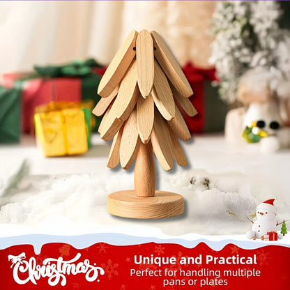 Set van 4 bamboe houten boomvormige trivets voor hete gerechten - Decoratieve keuken- en eetkamer tafeldecoratie, perfect voor potten, pannen en hete casserolen, hittebestendig, duurzaam en stijlvol ontwerp, keukenaccessoires