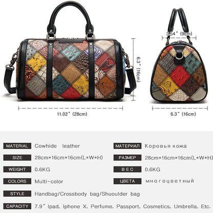 Kleurrijke Bohemian Leren Handtas - Patchwork Design