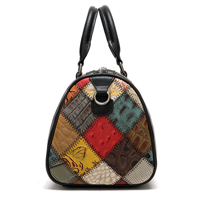 Kleurrijke Bohemian Leren Handtas - Patchwork Design