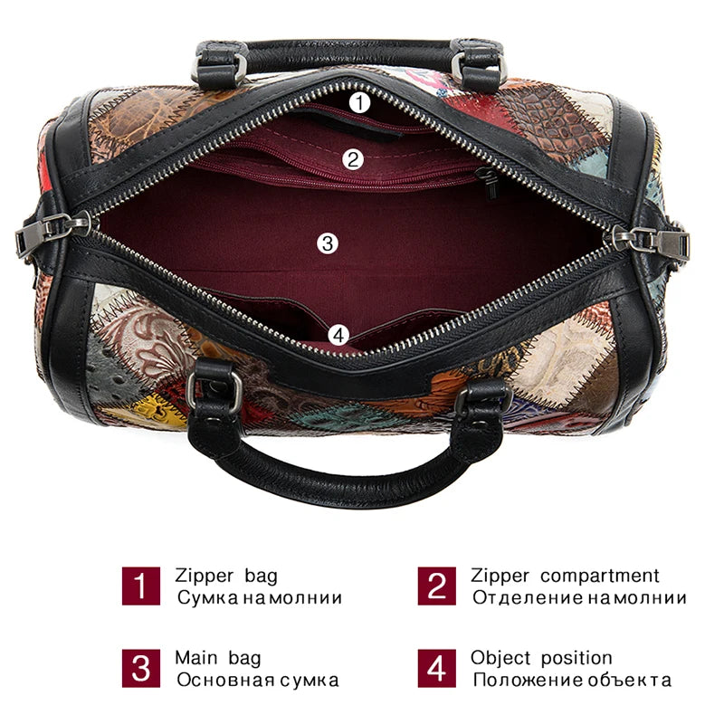 Kleurrijke Bohemian Leren Handtas - Patchwork Design