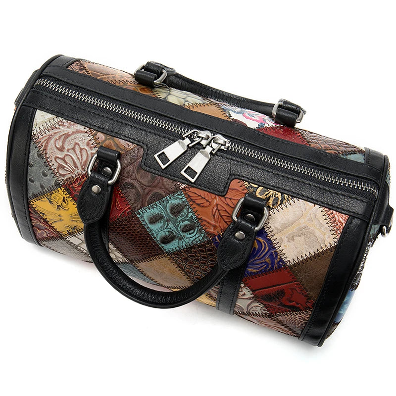 Kleurrijke Bohemian Leren Handtas - Patchwork Design