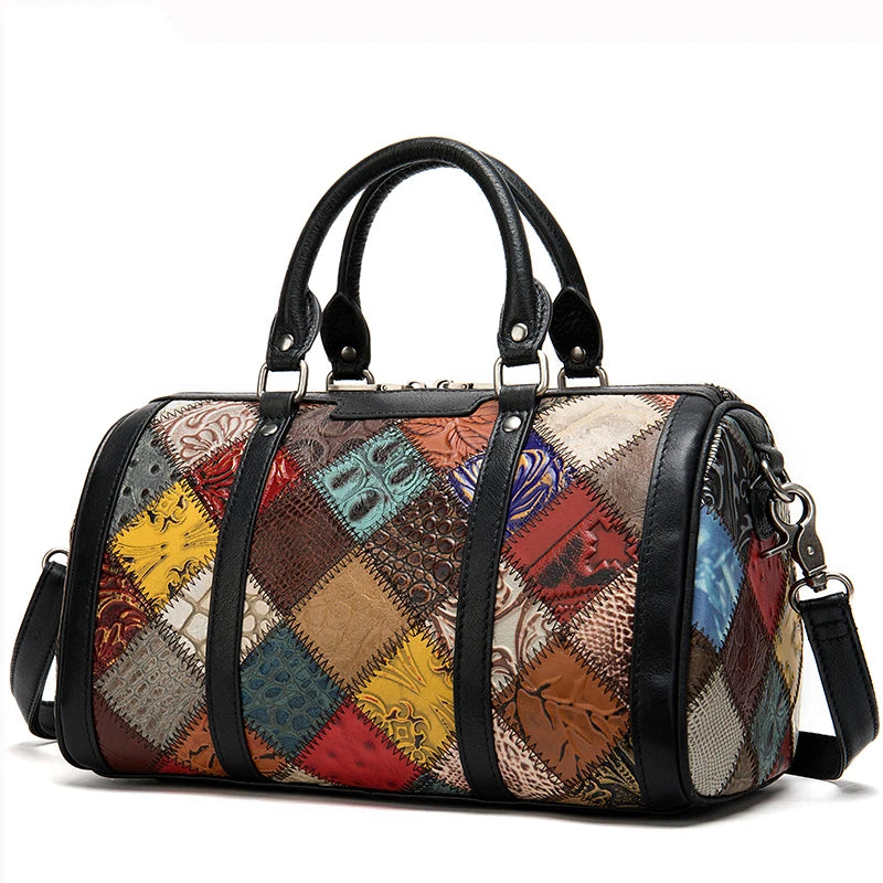 Kleurrijke Bohemian Leren Handtas - Patchwork Design