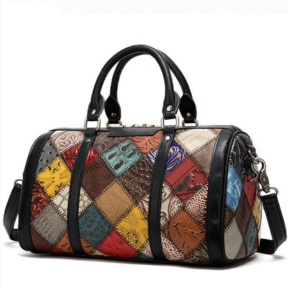Kleurrijke Bohemian Leren Handtas - Patchwork Design