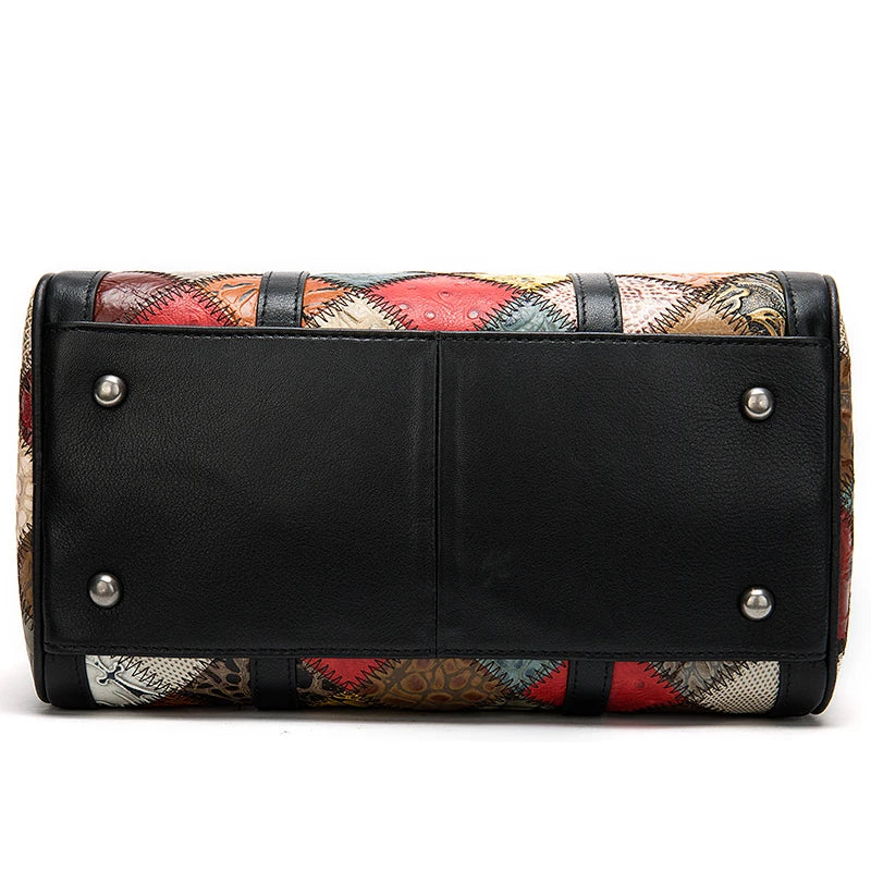 Kleurrijke Bohemian Leren Handtas - Patchwork Design