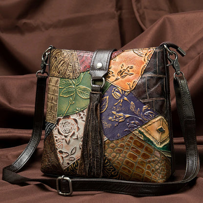 Patchwork leren schoudertas – uniek, stijlvol & duurzaam