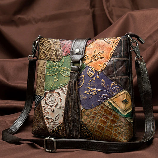 Patchwork leren schoudertas – uniek, stijlvol & duurzaam
