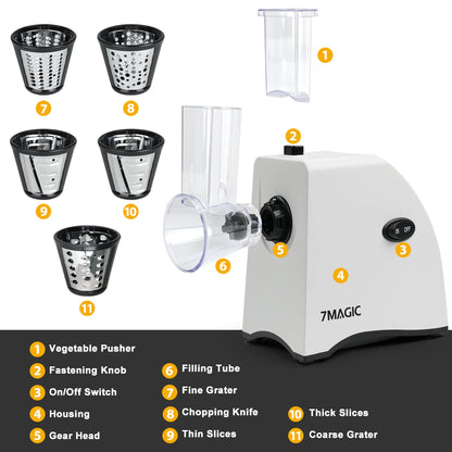 5-in-1 elektrische groentesnijder en kaasrasp