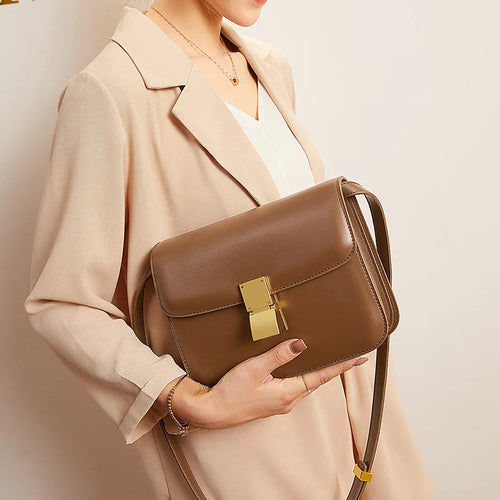 Echt leren vrouwentas – retro vierkante handtas en crossbody