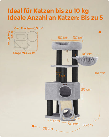 Feandrea krabpaal 141 cm – extra stabiel met dikke kolom en kantelbeveiliging | bespaar tot €60