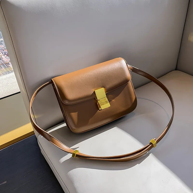 Echt leren vrouwentas – retro vierkante handtas en crossbody