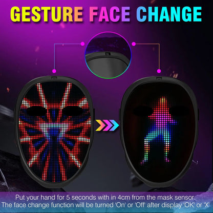Party LED light up masker – programmeerbaar Bluetooth gezichts­masker met gebaarbediening