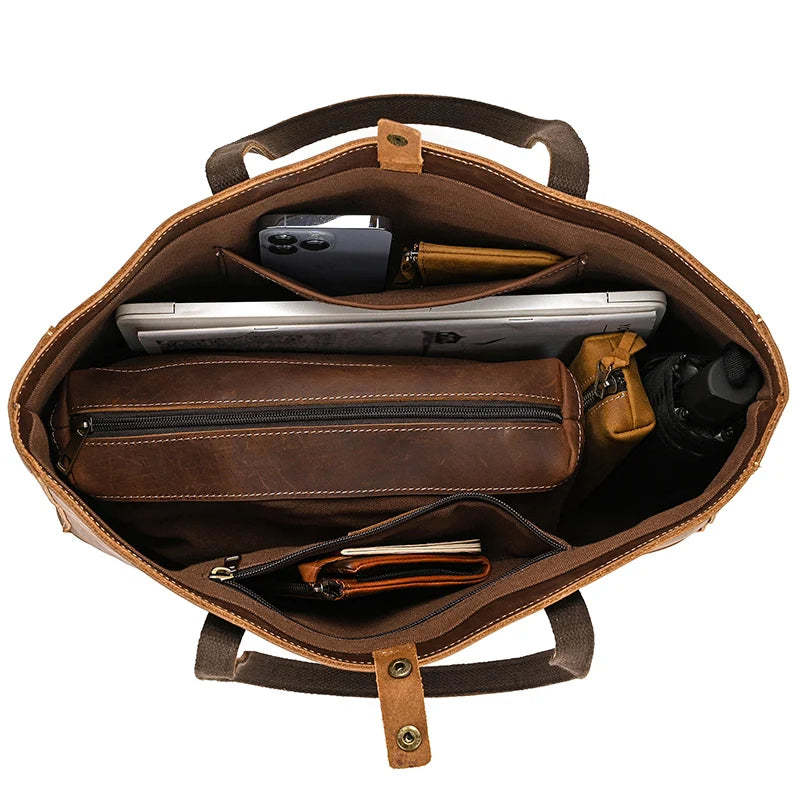 Luxe Lederen Dames Handtas met Make-up Tasje - Zakelijke Draagtas