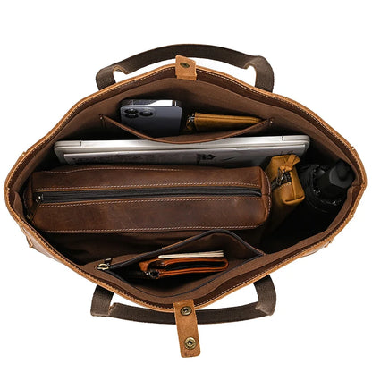 Luxe Lederen Dames Handtas met Make-up Tasje - Zakelijke Draagtas