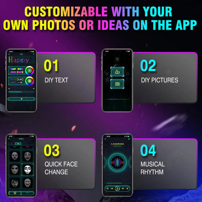 Party LED light up masker – programmeerbaar Bluetooth gezichts­masker met gebaarbediening