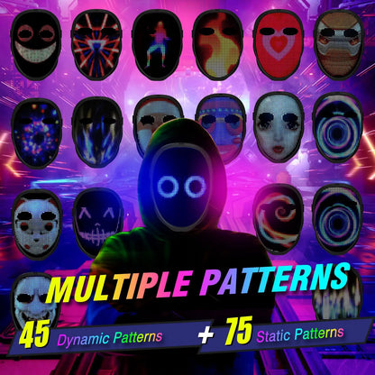 Party LED light up masker – programmeerbaar Bluetooth gezichts­masker met gebaarbediening