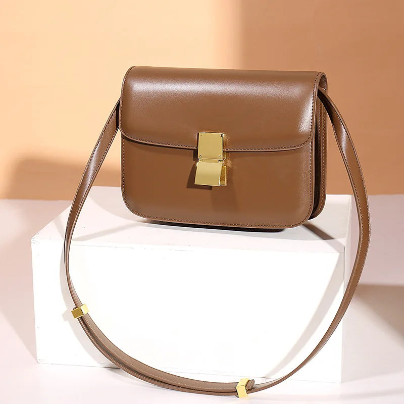 Echt leren vrouwentas – retro vierkante handtas en crossbody