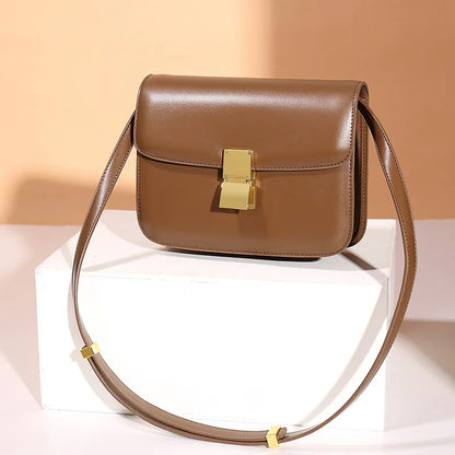 Echt leren vrouwentas – retro vierkante handtas en crossbody