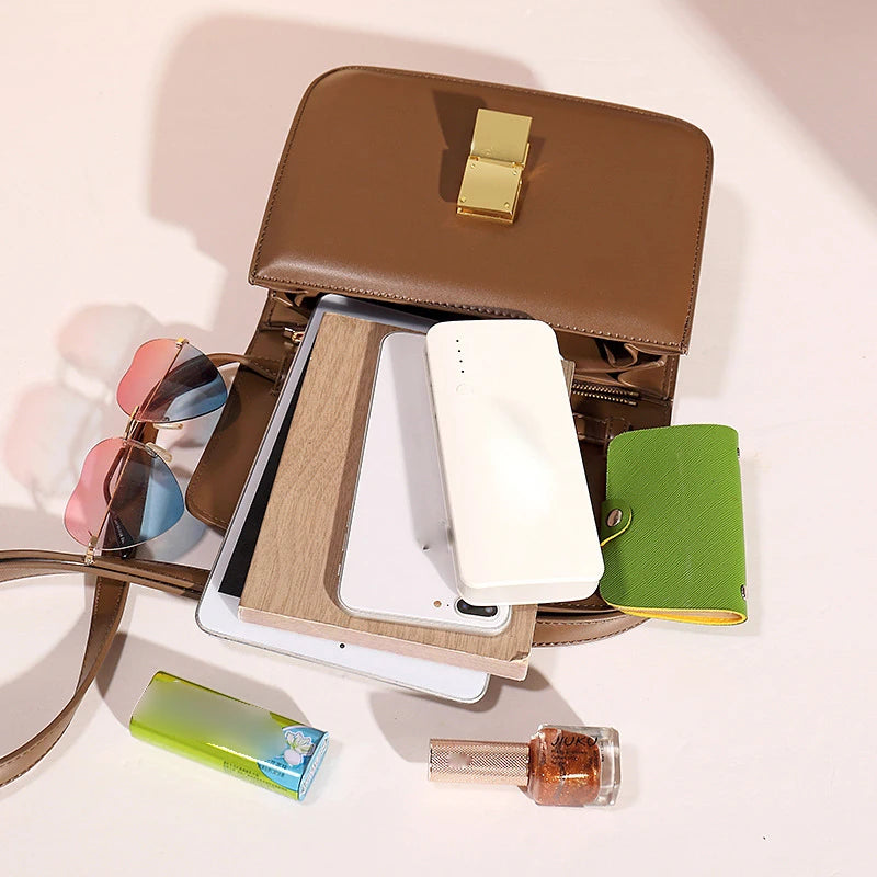 Echt leren vrouwentas – retro vierkante handtas en crossbody