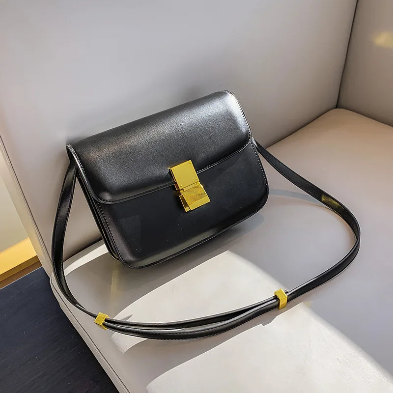 Echt leren vrouwentas – retro vierkante handtas en crossbody