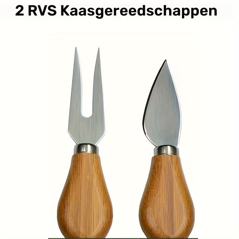 Bamboe Kaasplank Set - Kaasmes & Serveerplank voor Kaas en Hapjes