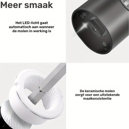 Elektrische Zout- En Pepermolen Set, Automatische Zout- En Pepermolen Navulbaar Met Basis, 2 Verstelbare Grofheid Molens, Eén Handbediening, LED-licht